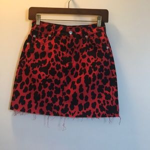 Topshop Red and Black Cheetah Print Mini Skirt